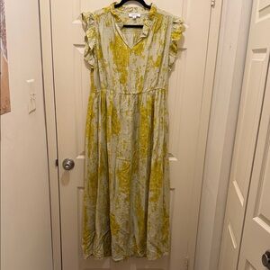 Ruffled Sleeve Maxi Dress in Sage and Mustard Floral